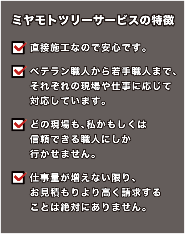 ミヤモトツリーサービスの特徴 ミヤモトツリーサービスの特徴